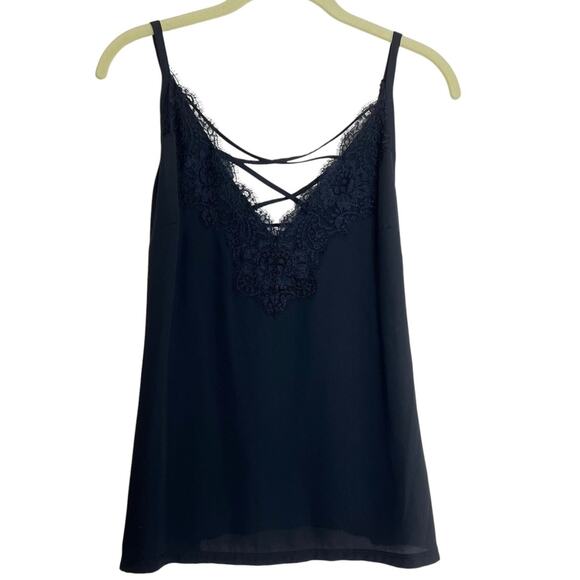 Bar III Womens Cami Top Size Large Black Lace Trim Strappy V-Neck Whimsigoth - Picture 1 of 6